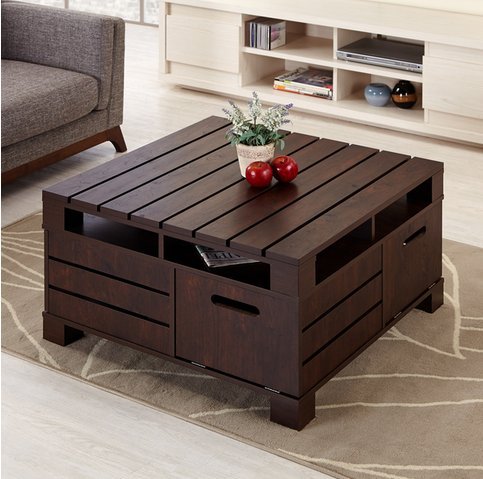 Furniture of America Crete Square Rustic Vintage Walnut Living Room Coffee or Tea Table with Storage