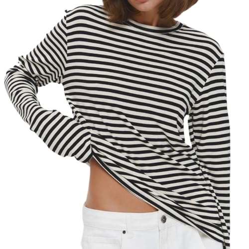 Alafime Coquette - Felpe da donna in cotone a maniche lunghe a righe Y2K Preppy Cute Emo Grunge vestibilità ampia, nero, S