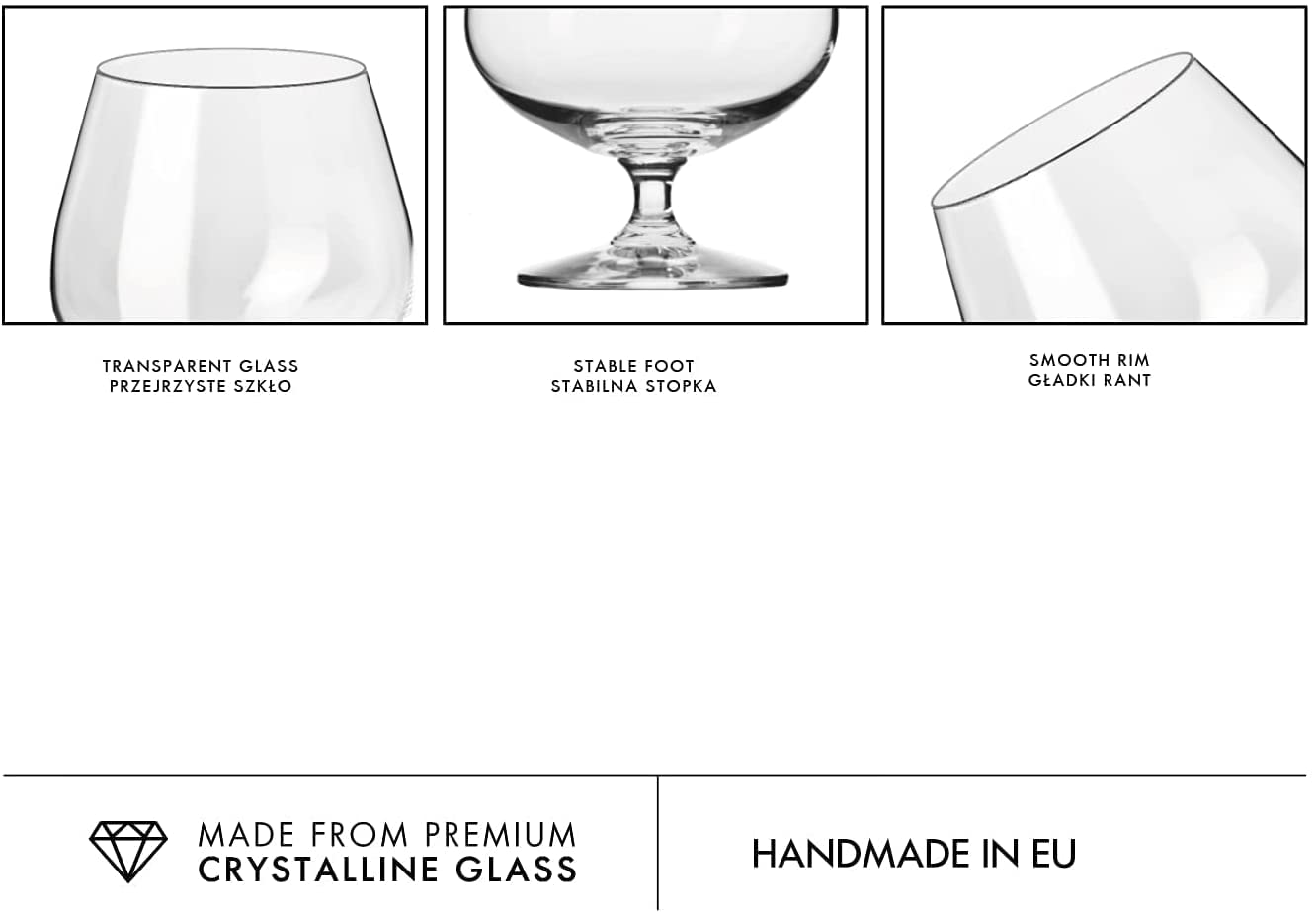 Krosno Brandy-, Cognac- und Whiskygläser Balance, 6er Set, 510 ml | Bleifreies Kristallglas mit großem Snifter-Kelch für Brandy, Cognac, Whisky und Premium-Spirituosen, spülmaschinenfest