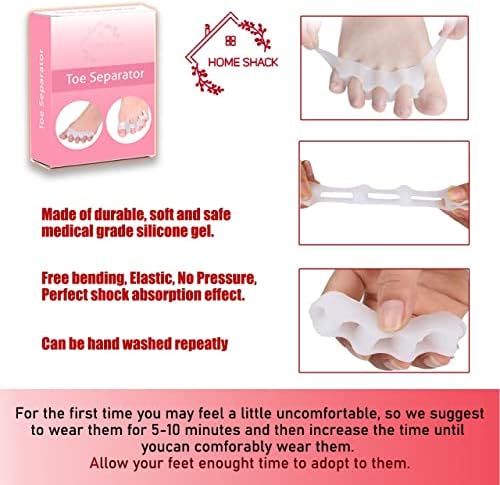 Home Shack 4Pcs Toe Separators for Overlapping Toes, Soft Gel Toe Spacers with Different Hardness Degrees for Relaxing Toes, Correct Bunions, Running and Yoga