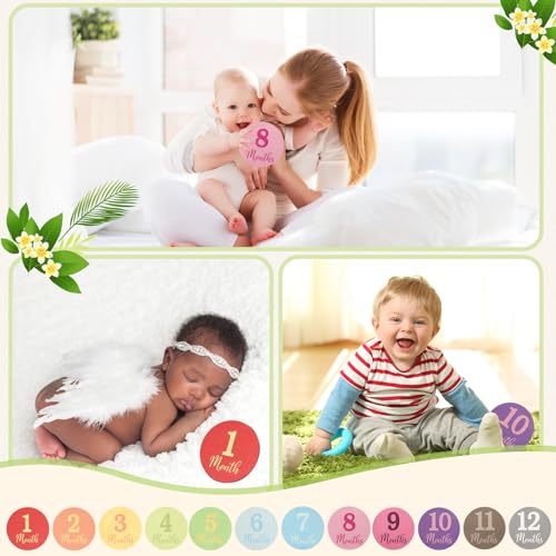 Image of Pregnancy and Baby Shower Gift, Baby Monthly Milestone Cards with Animal Print Milestone Wood Plates Includes Digits Print for Boy /Girl