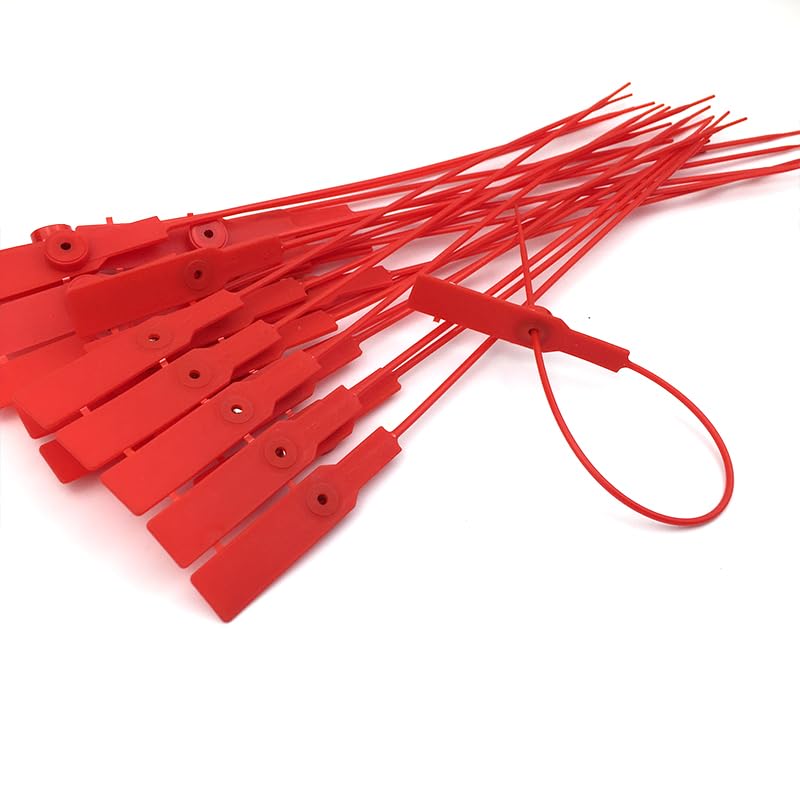 100PCS Plastic Seal Adjustable Length Seal Plastic Seals for Logistics Pull Tight Plastic Seals (Red)