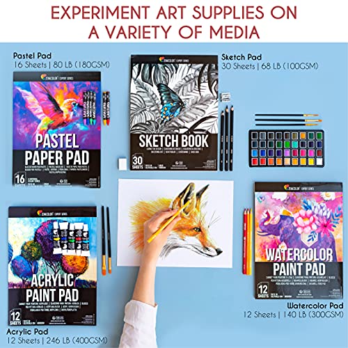 Zenacolor Mixed Media Art Set Xxl With Professional Wooden Case (150 Pieces) - Art Supplies For Painting, Drawing, And Coloring - Pastels, Acrylic, Watercolor, Crayons, Pencils - 4 Drawing Pads #TOP4