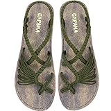 Capana (7 Woven Women's Flat Sandals - Casual Bohemian Rope Braided for Women Dressy Spring & Summer Sandal, Beach Comfy Boho Strappy Flats Womens Shoes for Teen Girls - Olive (Banyan)