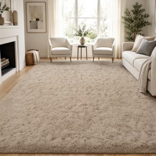 PLHXFR 9x12 Area Rugs Living Room: Fluffy Bedroom Rug Shag Carpet Camel
