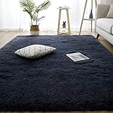 Teppich wohnzimmerteppich Shaggy Teppich 234 X 161 cm, Weich Langflorteppich Schlafzimmer Modern Soft Area Rug Bettvorleger Indoor Teppich (Schwarz)