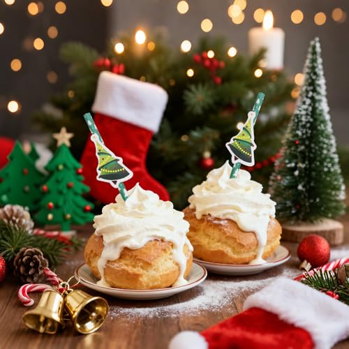 20 pitillos de papel navideños con árbol verde 7.7x0.24 in miniatura 5
