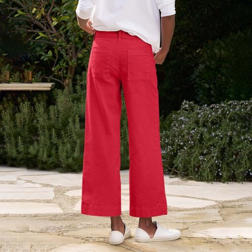 fanmpghleoo Woman Linen Pants High Waist Wide Leg Lightweight Linen Pants Casual Loose Fit Linen Cropped Pants Summer 20253