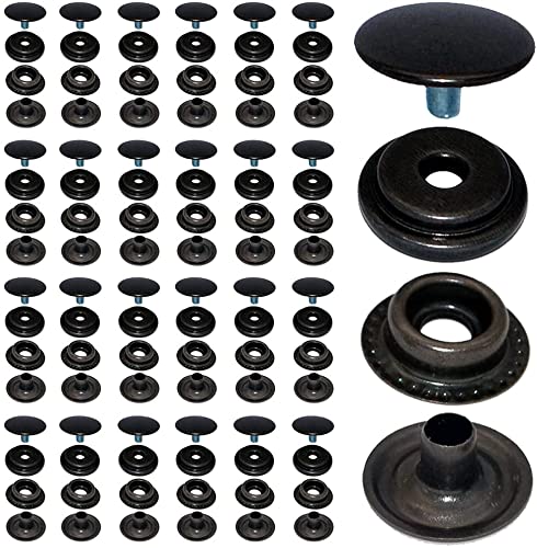 YiChuangXin 25 Sets 15mm Rostfreier Stahl Metall Druckknöpfe Kleidung Snaps Druckknopf Set, Metall Druckknöpfe für Leder Handwerk Jacke Brieftasche Handtasche (Pistole Schwarz) Cover