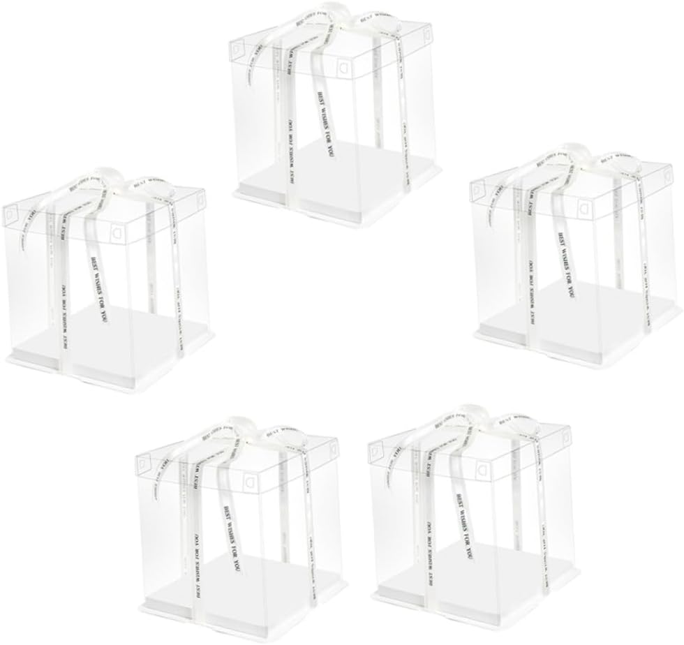 CHILDWEET 8-inch Birthday Cake Box 5pcs Set, Square Cake Storage Container with Ribbon, Food-grade Packaging Box for Dessert Transport and Party Use