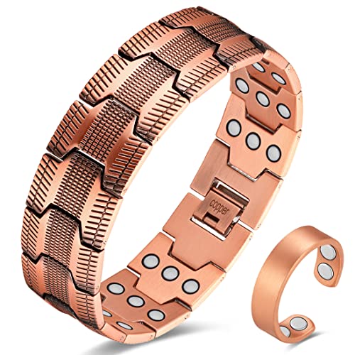Cigmag 3X Copper Bracelet for Men Triple Ultra Strength Magnets, 99.99% Pure Copper Magnetic Bracelet & Ring Set for Joint with Adjustable Sizing Tool, Valentine's Day Jewelry Gifts for Men