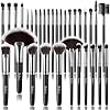 Set de Brochas de Maquillaje, SOLVE 32 Piezas Profesionales con Mango de Madera para Base, Corrector, Polvo, Rostro y Ojos, Nylon Negro, 32 Piezas 2