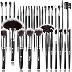Makeup Brush Set, SOLVE 32 Pieces Professional Makeup Brushes Wooden Handle Cosmetics Brushes Foundation Concealer Powder Face Eye Make up Brushes Kit, Black