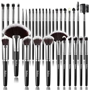 SOLVE 32-Piece Professional Makeup Brush Set – Wooden Handles, Black