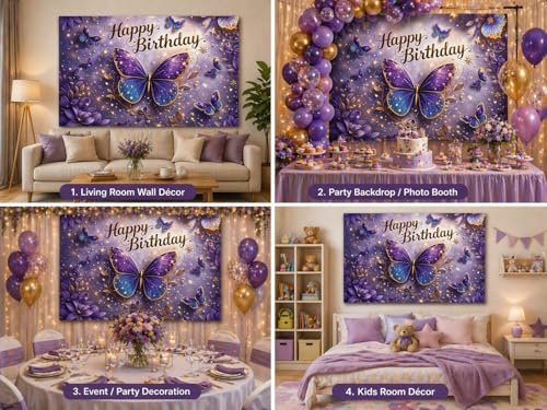 Image of Happy Birthday Theme Backdrop Banner Cloth 3x5 ft - Digital Print Cloth Background, Reusable Birthday Party Wall Decoration for Girls, Photo Booth & Stage Decor