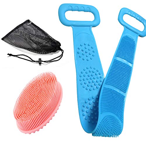 Buaszay Silica gel body bath brush set, bath back scrubber plus body massage shower brush,easy to clean, comfortable massage, lubrication skin, environmental protection