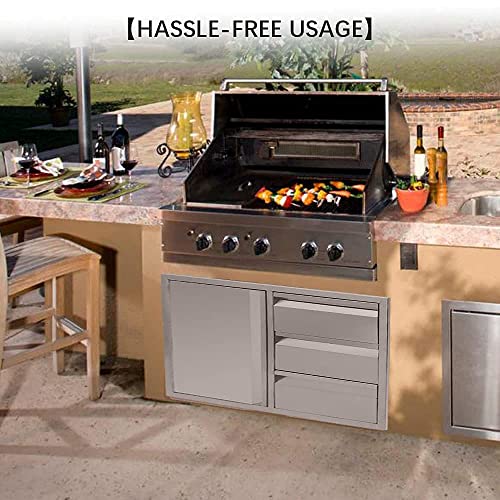 Karpevta Outdoor Kitchen Drawer Combo 28''W x 22''H x 19.5''D, Multi-Layer Design Access Door &Triple Drawers Combo Stainless Steel with Partition Perfect for Outdoor Kitchen BBQ Island