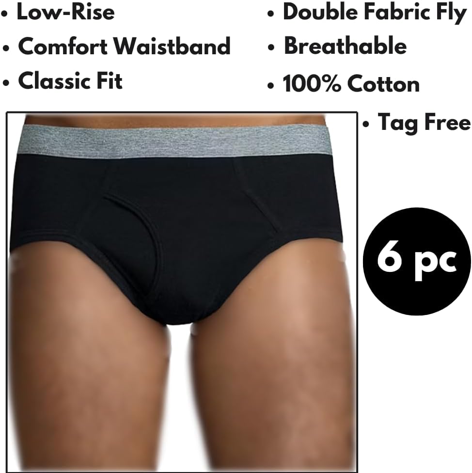 Stafford Low-Rise Briefs for Men 6-pack 100% Cotton, Men's Underwear, Male Breathable Panties Bulk, White, Black Underpants