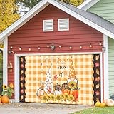 I Love Garage Door Banner Decorations 6.9 x 8ft Fall Most of All Autumn Gnome Pumpkin Leaf Orange Plaid Large Garage Door Covers Decorative Backdrop Banners for Indoor Outdoor Photography Background