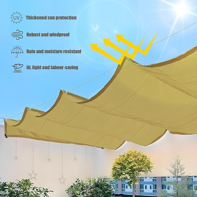 WIGING Einziehbares Wellen-Sonnensegel – UV-Schutz 95%, Wasserdicht, Mit Montageset Für Terrasse & Garten