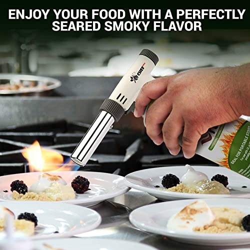 Jo Chef Pro Butane Torch Lighter - Refillable Butane Torch Head, Hand Held Small Butane Torch With Adjustable Flame - Culinary Blow Torch, Creme Brulee Torch, Baking, Bbq, Including 3 Butane Canisters #TOP1