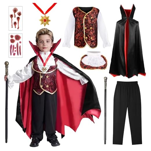 BITOYO Disfraz Vampiro Niño, Disfraz Halloween Niños con Disfraces Vampiro y Bastón de Vampira Dentadura, Carnaval Vampire Niño, Disfrazs Vampire Infants para Halloween Dracula Cosplay