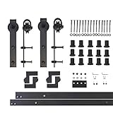 Vancleef 4-20FT Double Door Kit Sliding Barn Door Hardware, 18FT Track Classic Design, Industrial Strength, Black Rustic, Interior and Exterior Use, Descriptive Installation Manual Included