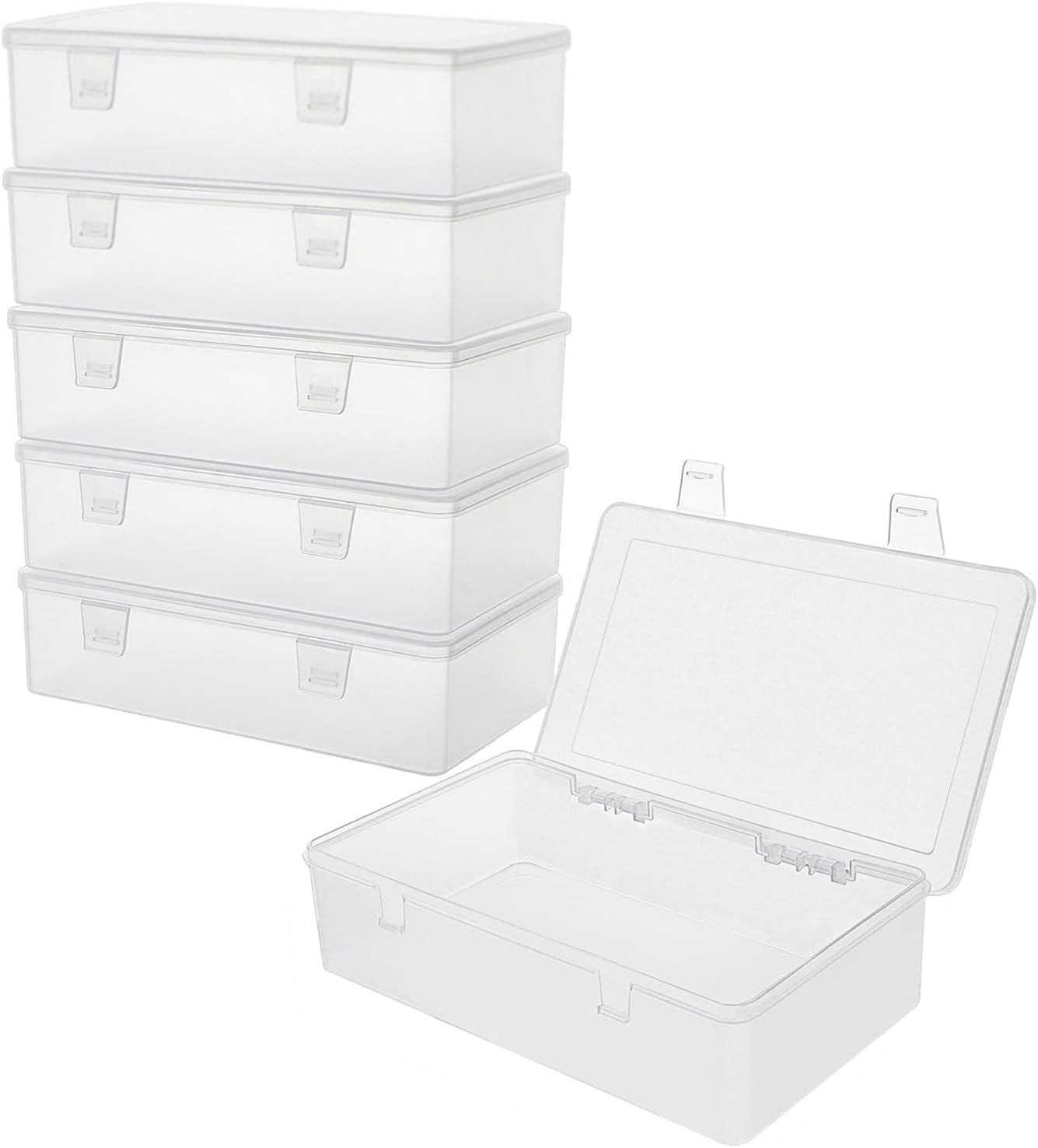 6 Pack Small Plastic Containers, Rectangular Pencil Crayon Box Storage Containers with Lid, Clear Storage Containers Craft Box for Washi Tape Crayon Bead Ribbons, 8.6'' × 5.1'' × 2.3''