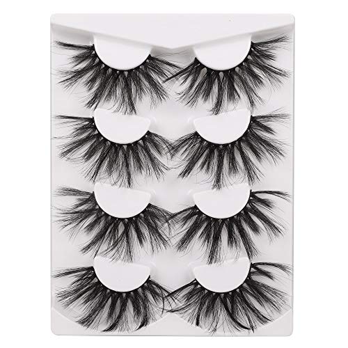 Pleell 25Mm Lashes Mink Fluffy Wispy False Eyelashes Pack 3D Dramatic Long Volume Eyelashes 4 Pairs #TOP3
