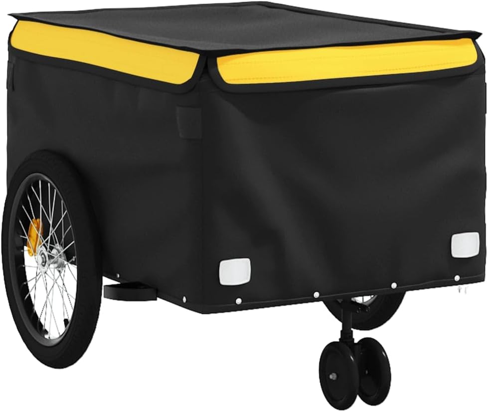 Iron Bicycle Cargo Trailer, 45 kg Capacity, Black and Yellow, Adults, Unisex, Trailer