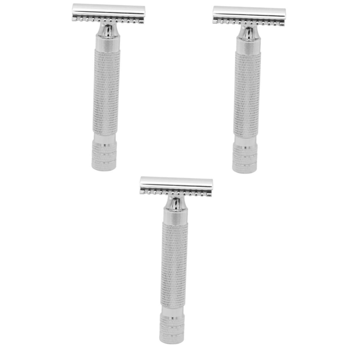 Healeved 3pezzi Rasoio Sicuro Doppio Acciaio Inossidabile Per Uomo Design Testurizzato Uso Professionale e Domestico Rasatura Comfortevole Irritazioni Facile Da Impugnare Bagnate