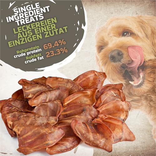 Schweineohren für Hunde 20 Stück (800g) | Ganze getrocknete Schweineohren Kauartikel | 100% natürlich | Langanhaltender Kauspaß | Getreidefrei | Ideal für kleine & große Hunde