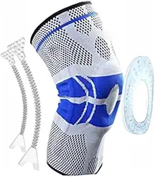 Joelheira DE Compressão Spandex 3D, Ortopédica Anel De Silicone E Fio Aço Flexível- Distribuição exclusiva QH Shopp Tamanho (M)