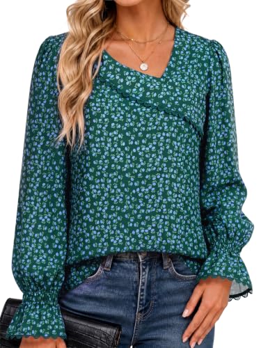 Funlingo Long Sleeve Shirts for Women Asymmetric Neck Dressy Casual Blouses - image 1