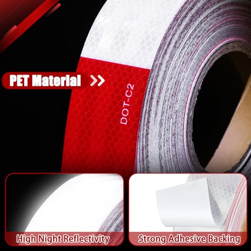 Image of Maitys 2 inch x150' DOT-C2 Reflective Tape - 11 inch Red /7 inch White Reflective Warning Safety Tape for Vehicles Cars Trucks Trailers Boats