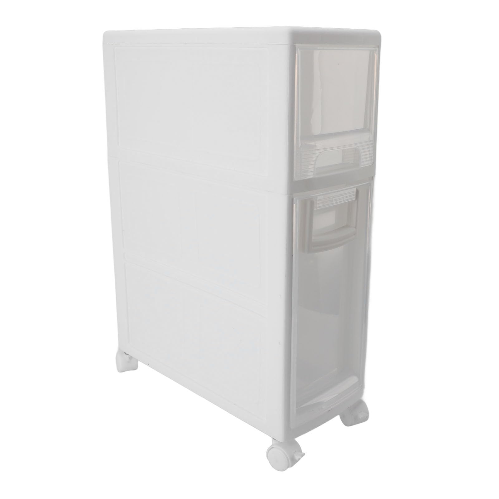 plplaaoo Badezimmerspeicherschrank Plastik Schmaler schlanker Organizer Kleiner Eckschrank mit 2 Schubladen und 4 Rädern für Toilettenpapier Küche Wäsche (16 cm)