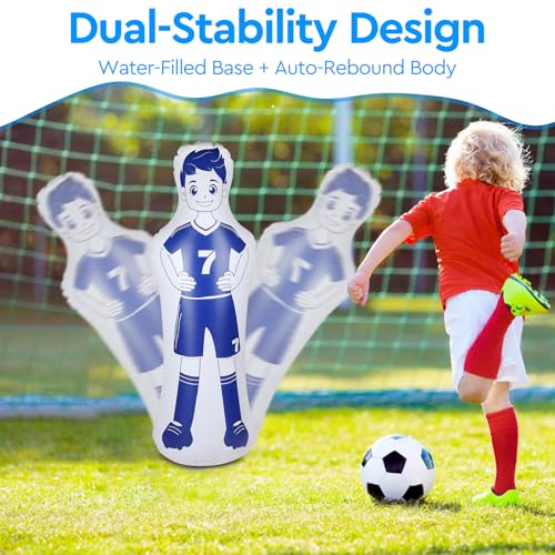 EFUTURETIME 120cm Aufblasbare Fußball Dummy aus PVC, Fußballtraining Dummy Trainingspuppe für Torwart Freistoßverteidiger Boxsack Fussball trainingszubehör für Kicks, Passübungen, Blau