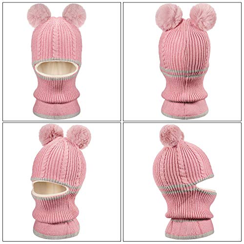 2 Pieces Kids Hood Scarf Kids Knit Hat Winter Thick Earflap Skull Caps For Boy Girls (Pink, Gray) #TOP2