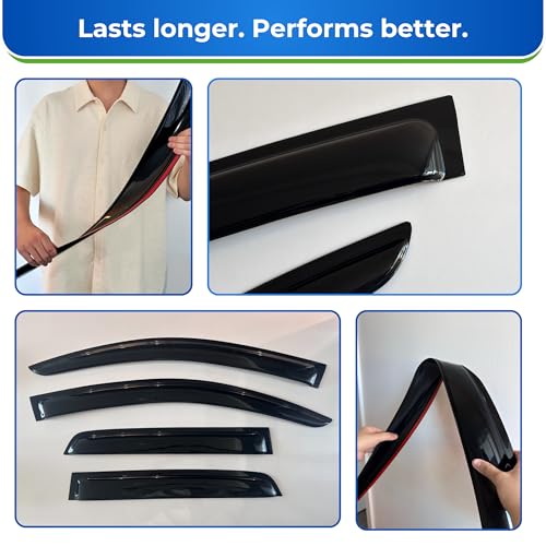 Image of KPY Window Visors Compatible with Nissan Leaf 2010-2017, 4PC Rain Guard Side Vent Deflectors Tape-On Style, 2010 2011 2012 2013 2014 2015 2016 2017