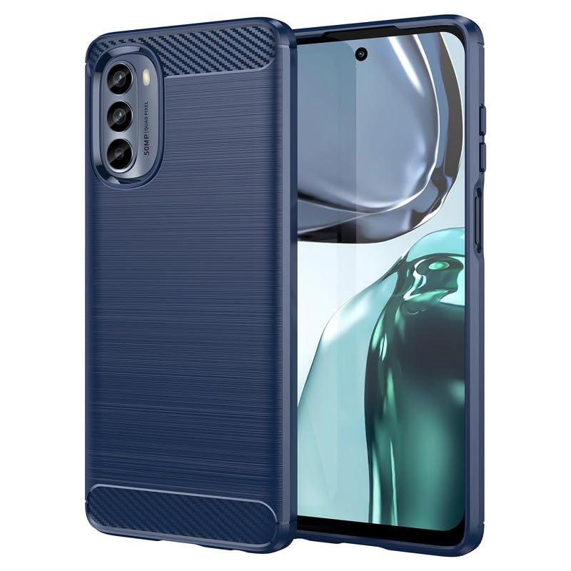 Image of Hybrid Carbon Fiber Back Case for Motorola Moto G62 5G (Blue)