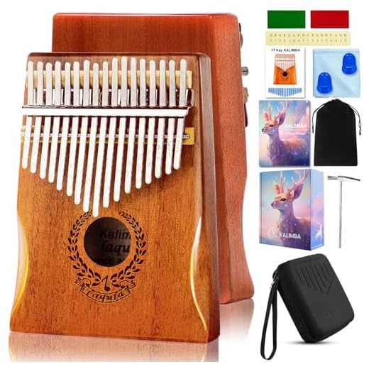 Kalimba 17 Teclas Pulgar Piano - Piano de Dedo Mbira Sanza Instrumento Musical Profesional con Estuche Protector Instrucción de Estudio Martillo de Afinación Regalo Para Niños Adultos