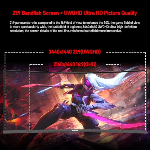 Gawfolk 34 inch 165Hz Gaming Monitor UWQHD Curved Computer Monitors
