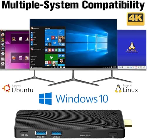 Image of Mini PC Stick, Intel Celeron J3455 Quad Core, 4GB 64GB, Fanless, 4K Monitor, 1080P Video, Gigabit LAN, WiFi, USB 3.0, Win 10 Pro for Office Home School Conference Digital Signage