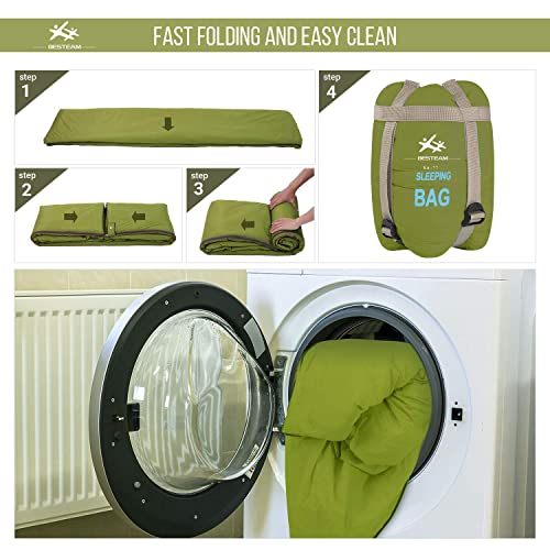 Besteam Warm Weather Sleeping Bag - Portable, Waterproof, Compact Lightweight, Packable With Compression Sack For Camping Backpacking Hiking, For Kids, Teens Adults - Spring Summer Fall(Army Green) #TOP5