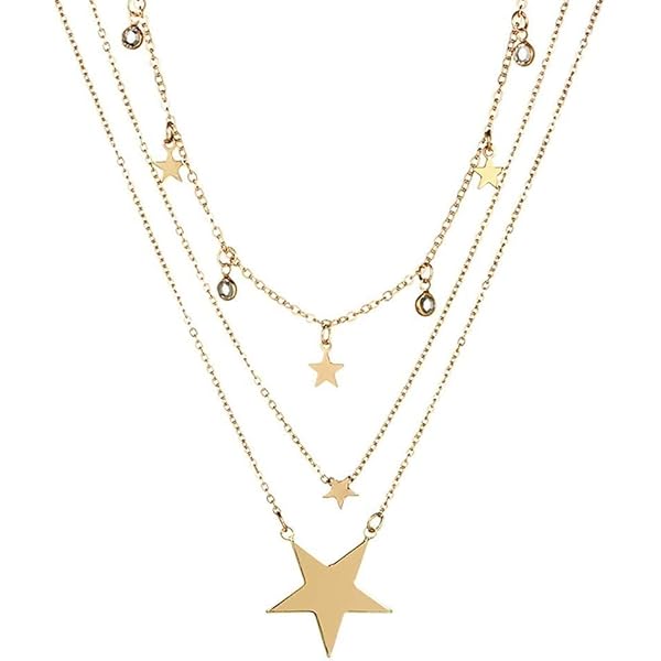 KIANSLA Hänge halsband tre lager stjärna enkelt hänge med diamant-prydd femuddig nyckelbenskedja annan Ga-1000