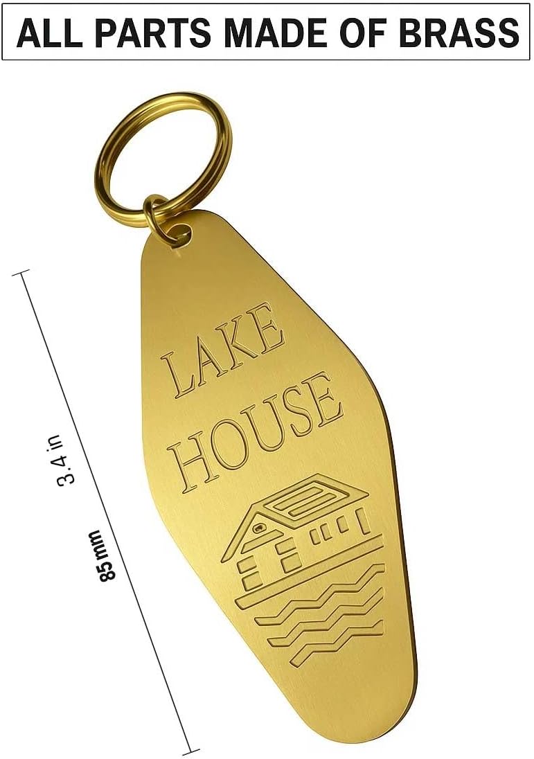 Vintage Solid Brass Keychain – Retro Lake House Tag – 85mm Durable Brass Key Ring for Keys