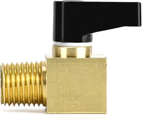 Miniatura 5 de QWORK Válvula de compresor de aire, paquete de 2, mini válvula de bola de latón, válvula de cierre NPT macho x NPT hembra de 14 pulgadas