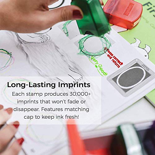 Self Inking Pre-Inked Office Stamp Set, 8 Message Account Stamp Office Stationary Stamper Business Paper Work Text File Stamps w/Tray Red\Blue\Black Ink