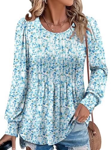 BETTE BOUTIK Long Sleeve Shirts for Women Fall Tops Dressy Blouses Crewneck Tunic Tops for Leggings S-3XL
