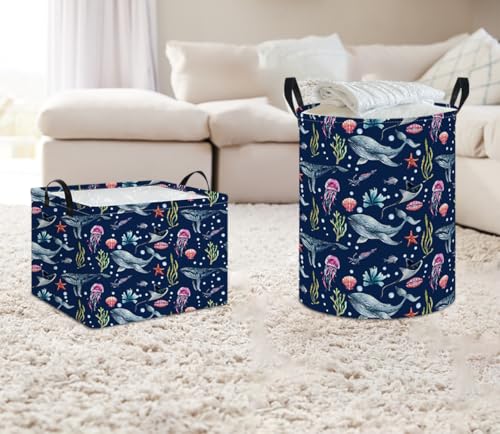 Image of NTAOHAMPER Laundry Hamper, Laundry Basket, Nursery Hamper, Waterproof Storage Bin, Clothes Organizer Basket, Room Decor(Watercolor Ocean)